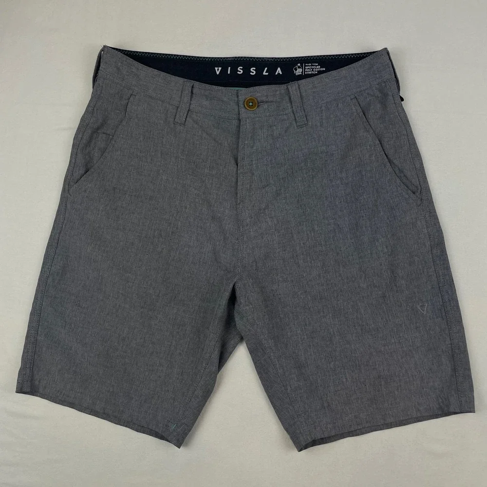 Vissla Mens Gray Upcycled Poly Cotton Stretch Hybrid Walk Shorts Size 30